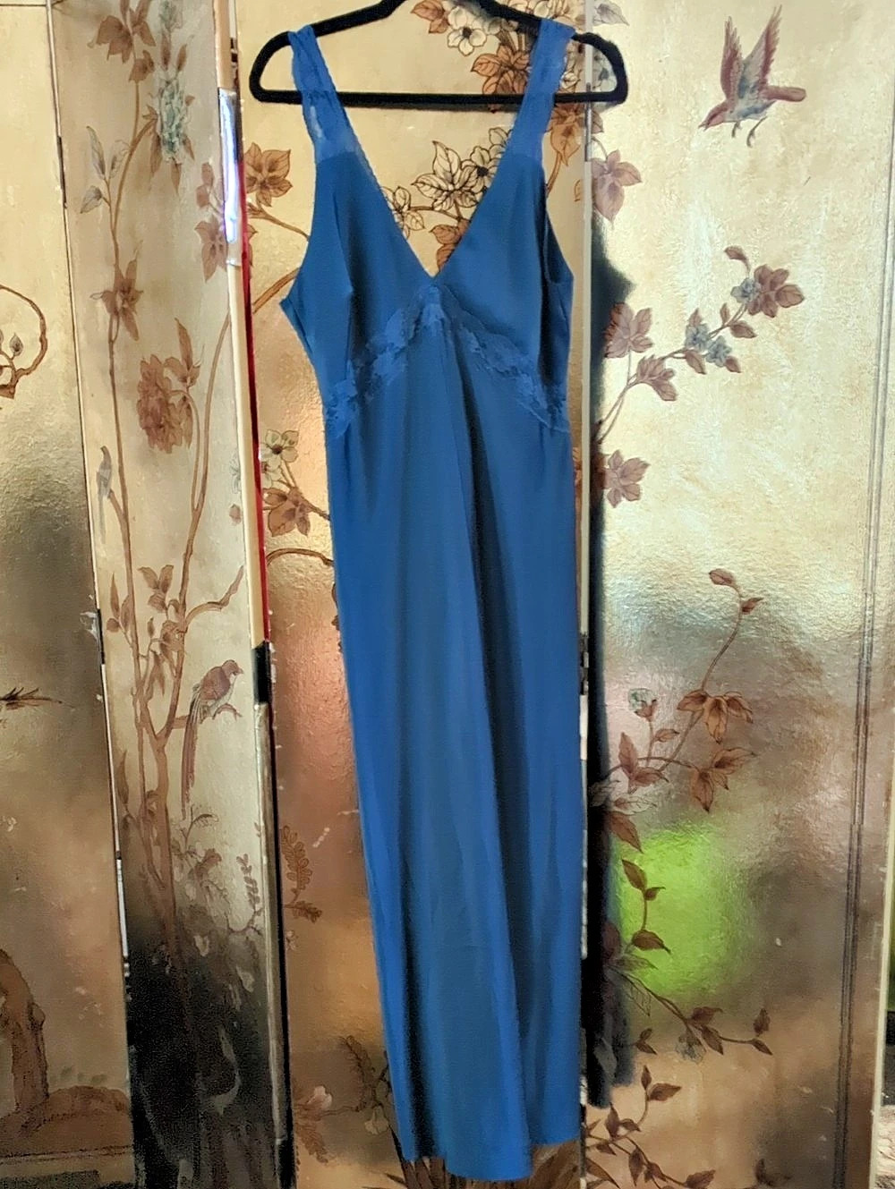 Blue Lace-Trimmed Slip Dress